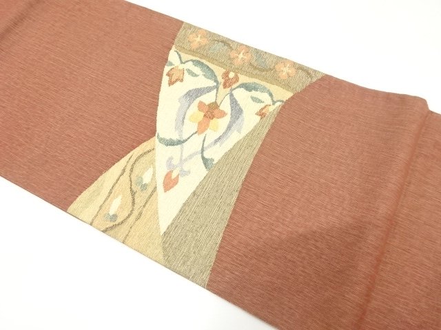 金通し　花更紗模様織り出し　袋帯